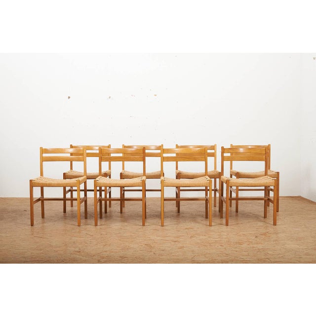 Chair Set in Oak Frame and Woven Seat, Denmark, 1950s, Set of 8, in Good conditions. Designed 1950 to 1959