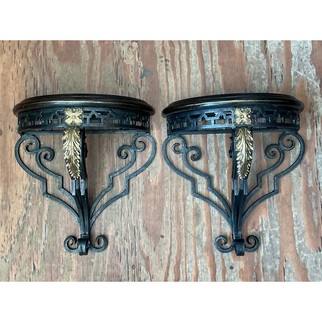 Vintage Maitland Smith Ornate Metal Wall Brackets - Set of 2 For Sale - Image 10 of 18