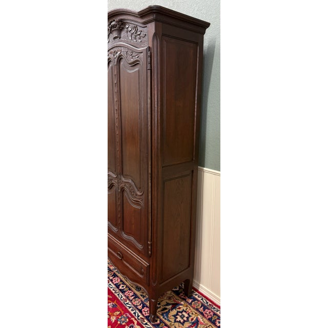 Antique French Louis XV Style Armoire Cupboard Linen Cabinet Bonnetiere Oak For Sale - Image 13 of 18