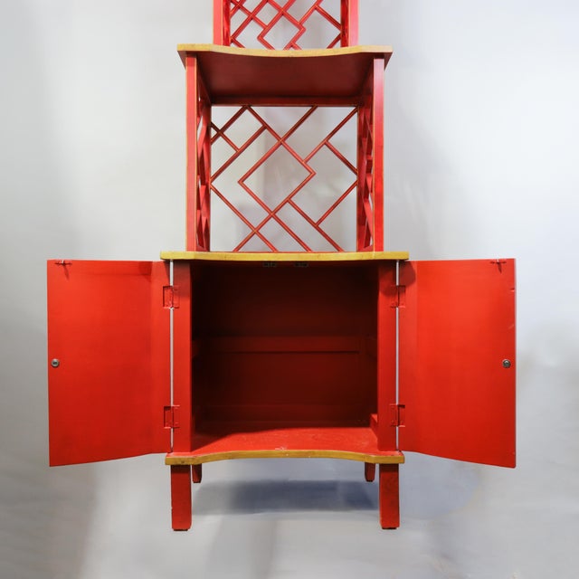 Wood Vintage Chinoiserie Red Lacquer Duchess of Windsor Style Pagoda Etagere Cabinet For Sale - Image 7 of 18