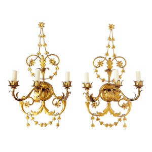 Vaughan Lighting Adam Style Gilt Metal 3 Lights Wall Sconces- A Pair