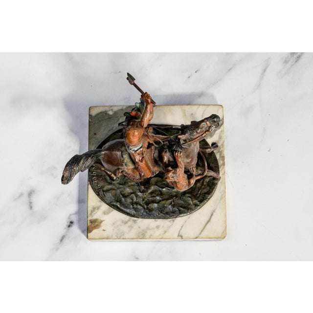 Amazing Antique Cold Painted Bronze Sculpture Statue Native American Indian on Horse Western Art For Sale - Image 10 of 14