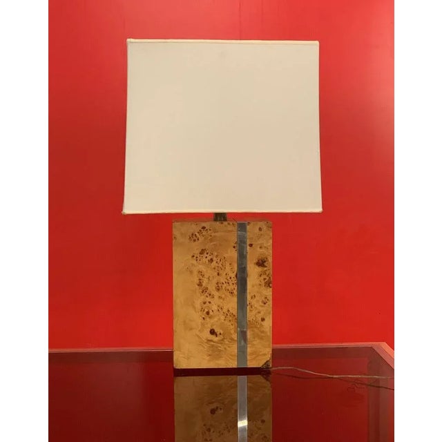 Mid-Century Modern Mid-Century Italian Poplar Briar and Chrome Table Lamp by Tommaso Barbi, 1970s For Sale - Image 3 of 18