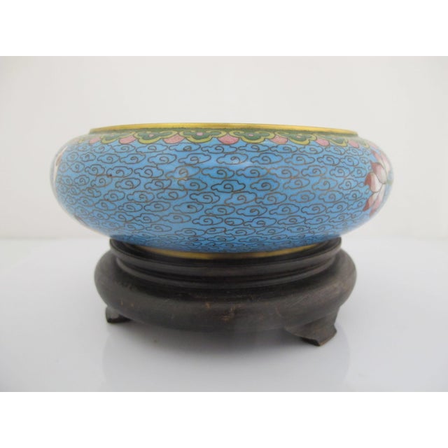 Chinese Turquoise Cloisonne Vase Flower Brush Washer Bowl Custom Stand For Sale - Image 9 of 16
