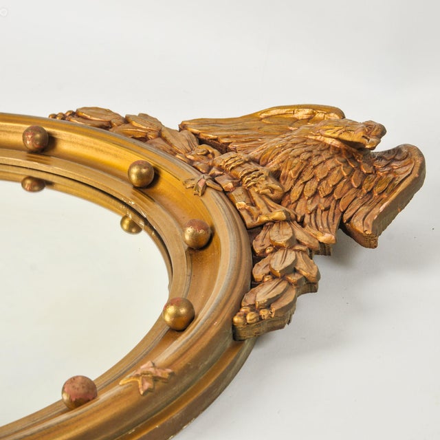 Large Antique Federal Eagle Convex Mirror Giltwood Bullseye Butler Mirror Circa 1920s For Sale - Image 12 of 16