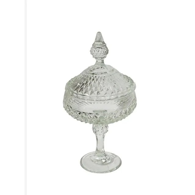 Vintage Indiana Glass Clear Diamond Point Lidded Compote For Sale - Image 9 of 9