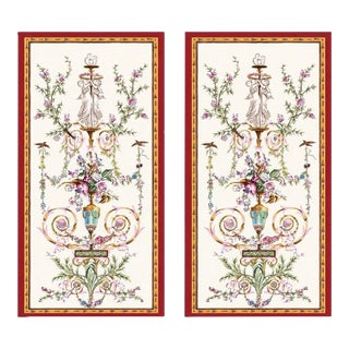 Hand Painted Neoclassical French Rocco Style Decorative Panels Floral Urn Cherub Motif 28” by 62” Each For Sale