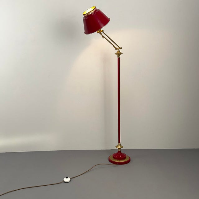 Red Floor Lamp with Metal Shade, Italy, 1950s For Sale - Image 6 of 11