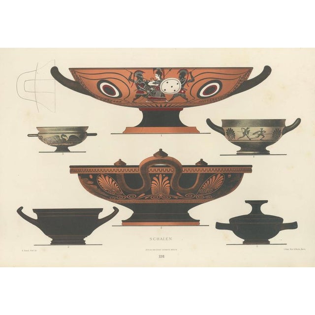 Albert Genick, Greek Kylix, Bowls & Warriors, 1883, Lithograph For Sale - Image 3 of 9