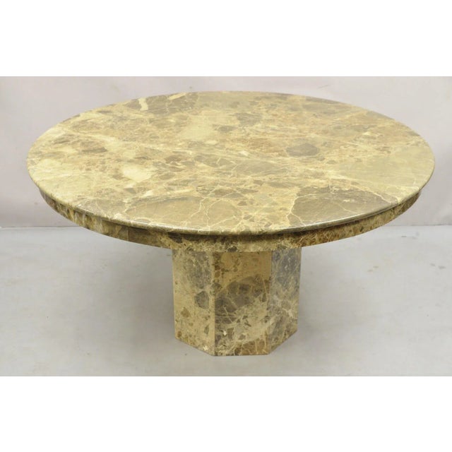Late 20th Century Hollywood Regency Round Post Modern Pedestal Base Marble Dining Center Table For Sale - Image 10 of 10