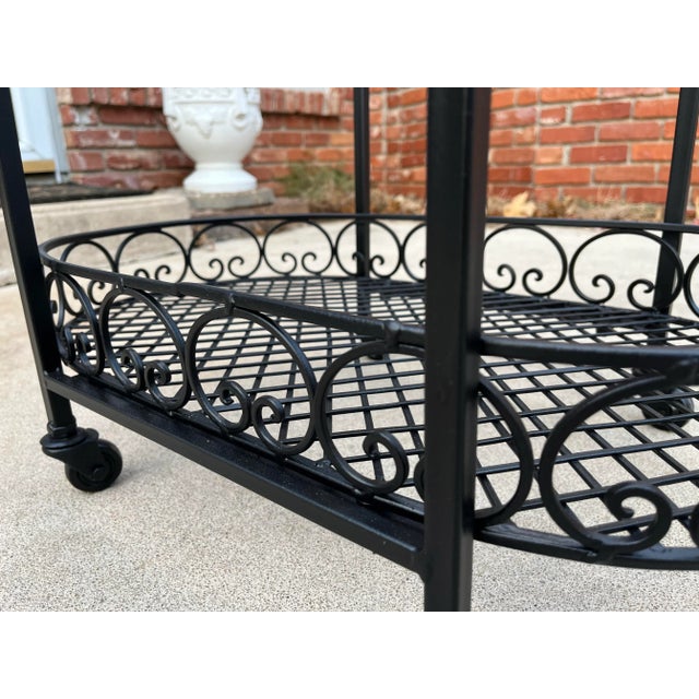Wrought Iron Outdoor Garden Bar Cart in Black For Sale - Image 11 of 12