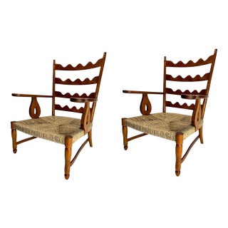 Mid-Century Sculptural Cherrywood Armchairs by Paolo Buffa, Italy, 1940s, Set of 2 For Sale