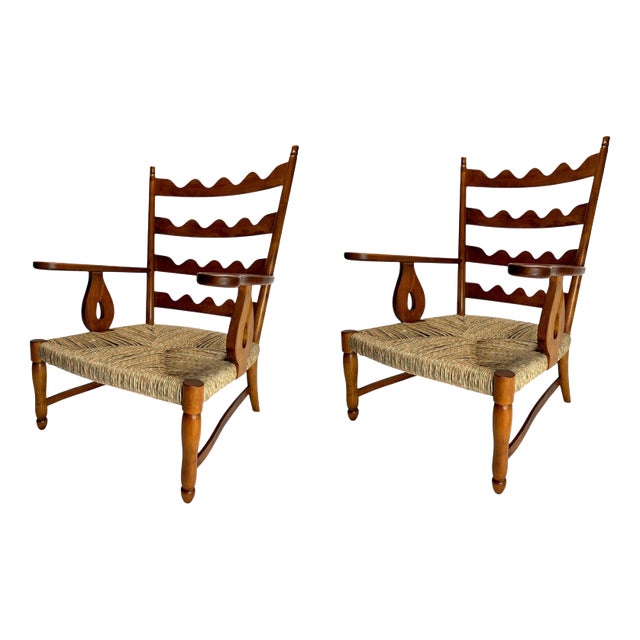 Mid-Century Sculptural Cherrywood Armchairs by Paolo Buffa, Italy, 1940s, Set of 2 For Sale