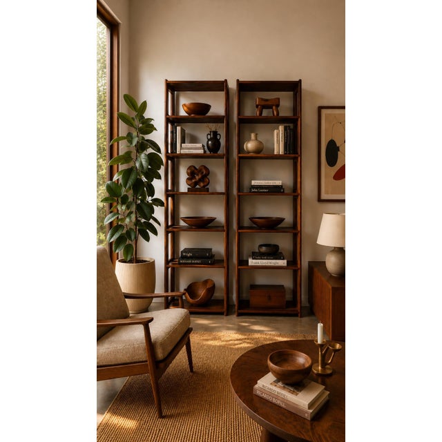 Mid-Century Modern 1970s Mid-Century Lou Hodges Style Solid Oak Six-Tier Bookcases – A Pair For Sale - Image 3 of 15