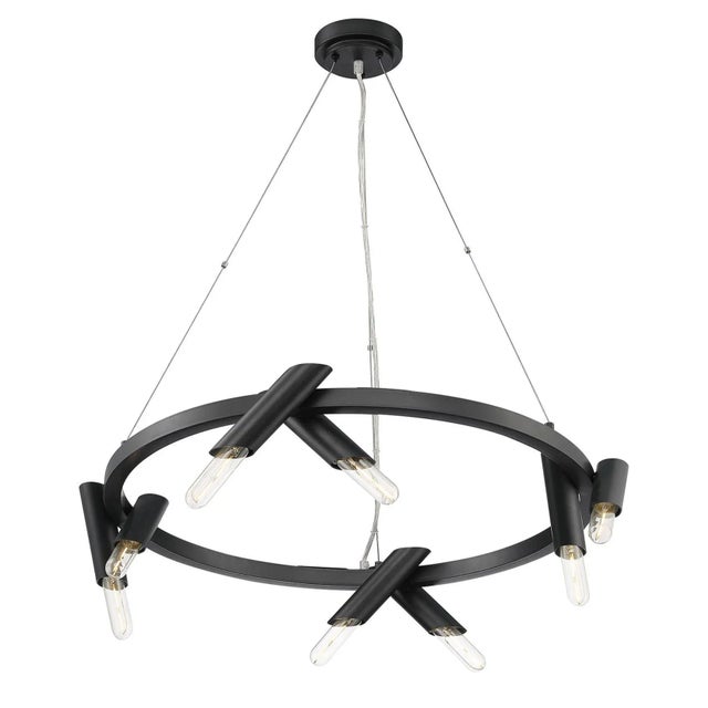 Contemporary Pipeline 8-Light Unique Modern Wagon Wheel Chandelier For Sale - Image 3 of 8