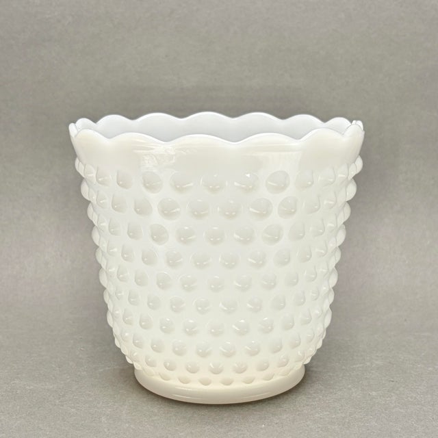 Vintage White Milk Glass “Dot and Dash” Hobnail Planter With Scalloped Rim For Sale - Image 4 of 9