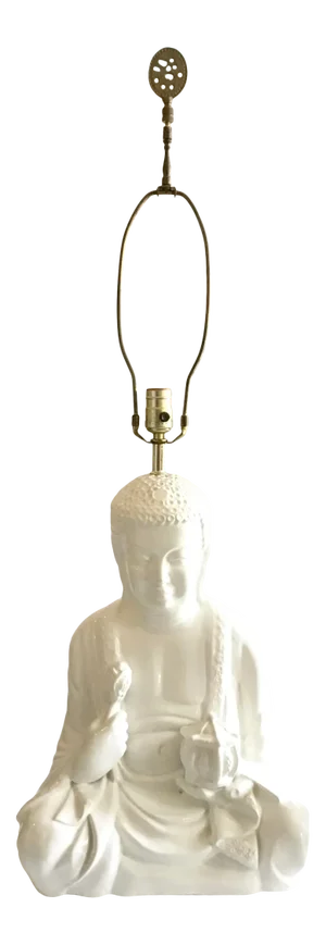 White Glazed Meditating Buddha Ceramic Table Lamp