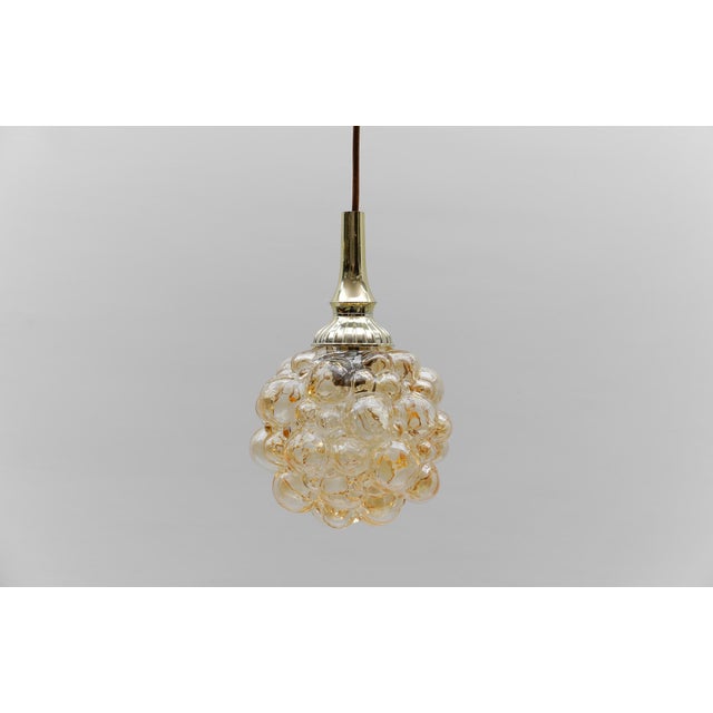 Petit Amber Bubble Glass Hanging Lamp by Helena Tynell for Limburg, Germany, 1950s For Sale - Image 6 of 9