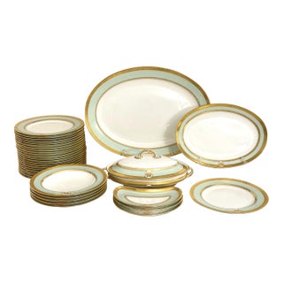 Antique Minton Porcelain Dinner Service | Mint Green Gold Gilt Monogram 1884 - 34 pcs For Sale
