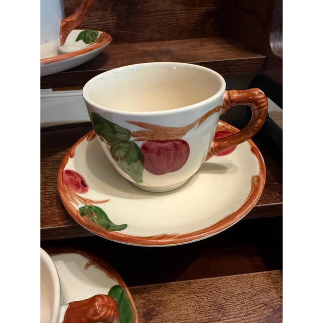 1950s 1950s Franciscan Apple Tea Cup & Saucer Set England Backstamp Hand Painted - Set of 4 For Sale - Image 5 of 8