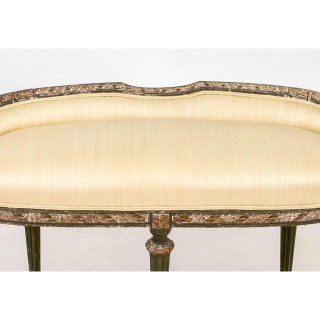 French Louis XVI Style Upholstered Distressed Window Seat For Sale - Image 3 of 6