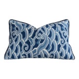 Blue & White Kravet Coastal Nautical Wave Pillow 22" X 15" For Sale