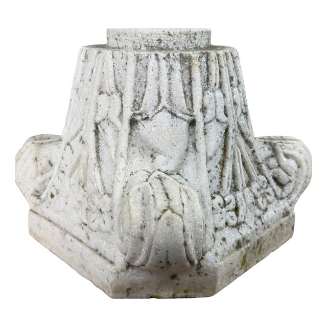 Hand-Carved White Marble Capital in Relief, 20th Century For Sale