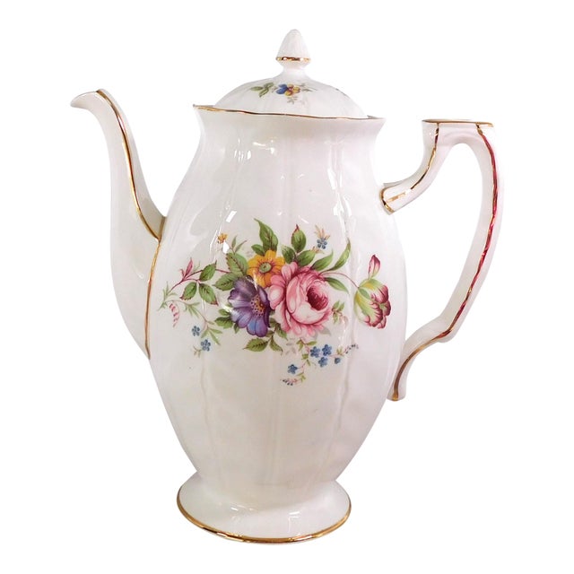 1960s Aynsley White Floral Coffee Pot in Aynsley Spray For Sale