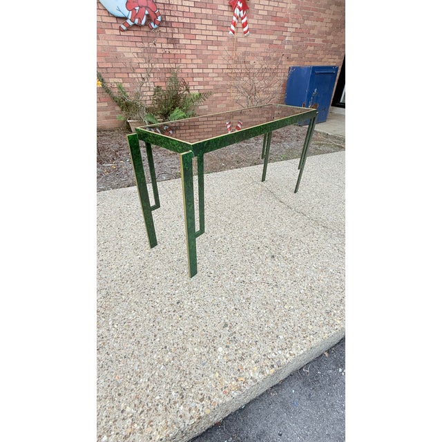1970’s Tony Duquette Style Faux Malachite Console Table - Newly Painted For Sale - Image 11 of 11