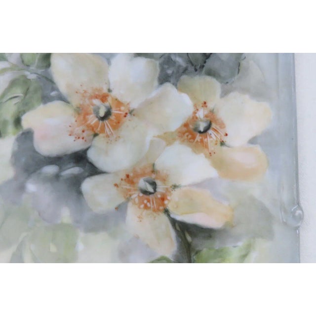 Modern Ceramic Cutting Board Signed 1998 Hand Painted Blue With Yellow Flowers 3706b For Sale - Image 3 of 10
