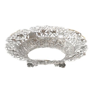 Aesthetic Movement Sterling Repouse Flora & Fauna Dish Signed Pau Kuang For Sale
