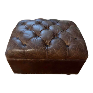 Vintage Berkshire Leather Tufted Ottoman From Restoration Hardware’s Retired Collection