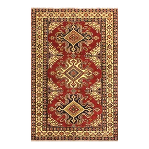 1990s Bohemian Super Kazak Red/Beige Wool Rug