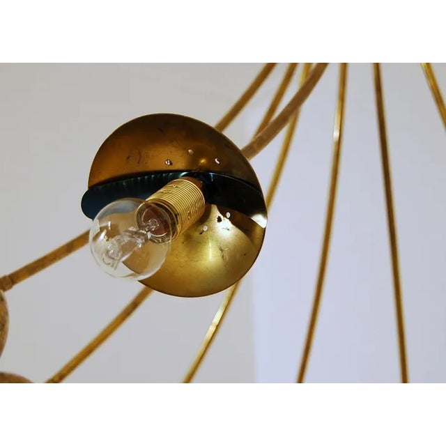 Beautiful Italian brass chandelier Stilnovo style. 10 opaline globes with 10 bulbs up to 100W each, with beautiful patina...