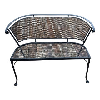 Mid-Century Woodard Wrought Iron Mesh Patio Loveseat Settee For Sale