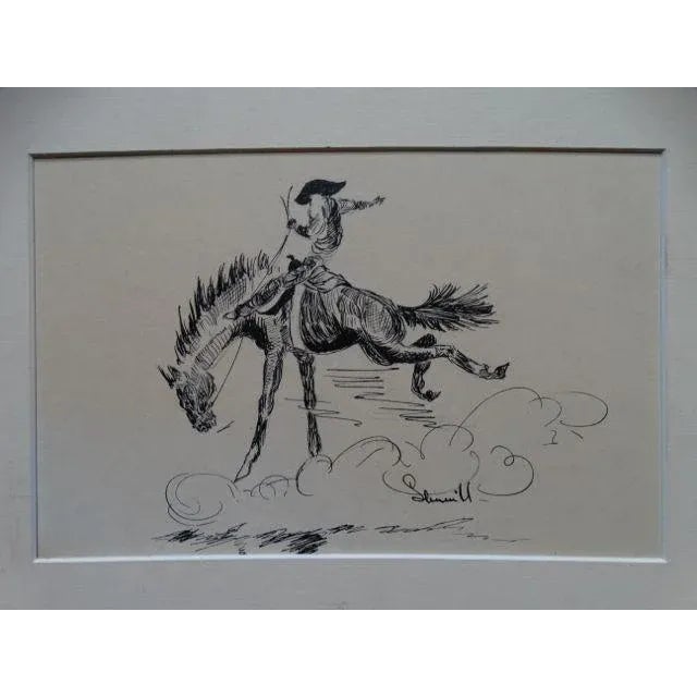 American 1920s Bucking Bronco Pen & Ink Drawing For Sale - Image 3 of 11