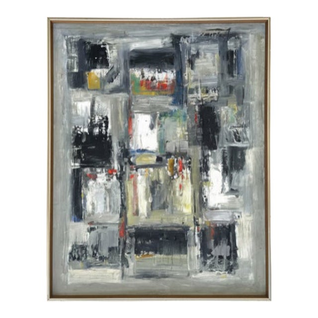 MCM Abstract Painting on Canvas, Signed For Sale