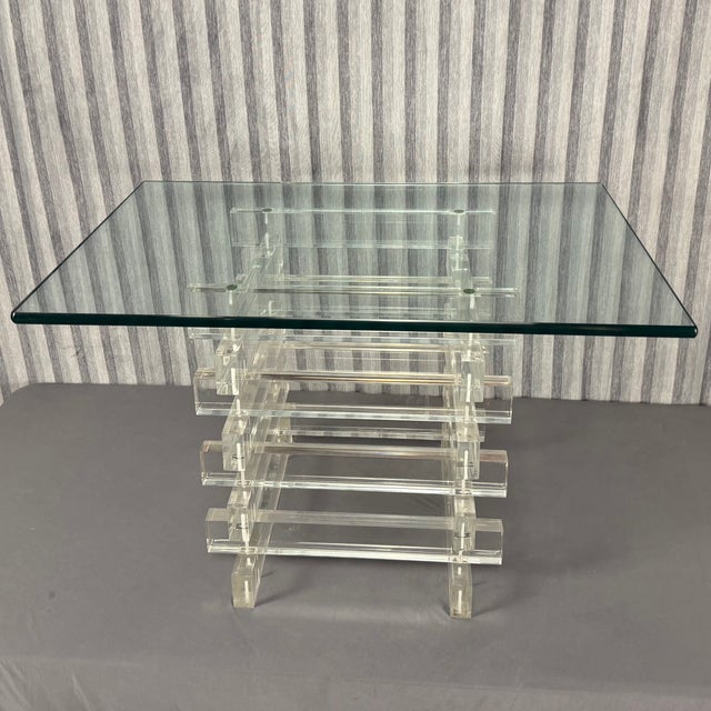 Mid-Century Modern 1970s Stacked Lucite Glass Topped Coffee Table For Sale - Image 3 of 5