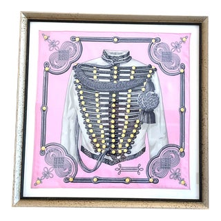 Hermes Brandebourgs Framed Vintage Silk Scarf 20” For Sale