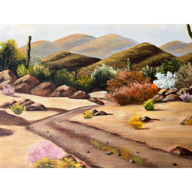Brown 80's Vintage C. Castro Impressionist Desert Landscape Oil on Canvas Painting For Sale - Image 8 of 12