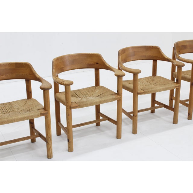 Vintage Dining Table and Dining Chairs in Pine and Papercord, 1970s, Set of 5 For Sale - Image 6 of 15