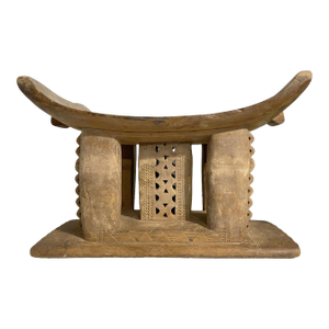 Rare Vintage Royalty Ashanti Carved Wood Stool 19" W by 13" H