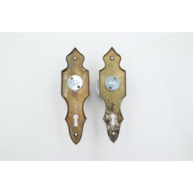 Pair of Vintage Glass Dummy Door Knobs With Keyhole Plates For Sale - Image 6 of 6