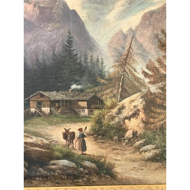 An impressive antique European rural landscape oil painting executed in the tradition of the Old Masters, unsigned. The...