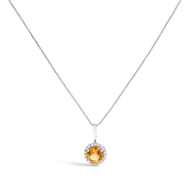10K White Gold Orange Citrine and 3/8 Cttw Diamond Halo Jewelry Set (Earrings, Pendant & Ring) For Sale - Image 4 of 6