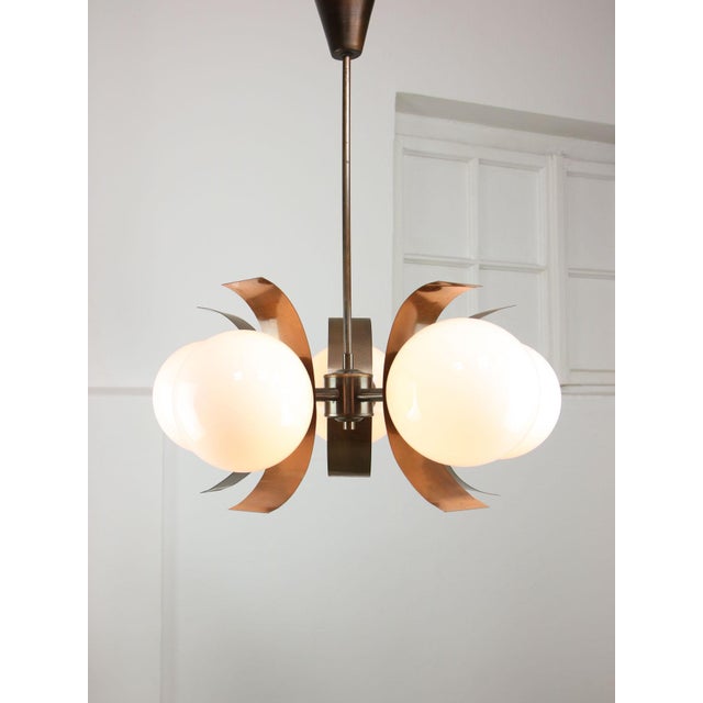 Vintage Italian Copper and Opaline Chandelier, 1970s For Sale - Image 18 of 18