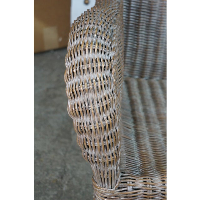 Late 20th Century Victorian Revival Large Woven Wicker Wingback Settee Lounge Bench Loveseat For Sale - Image 13 of 18