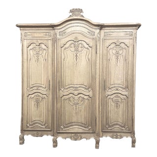 Antique French Regence Triple Armoire in Stripped Oak For Sale