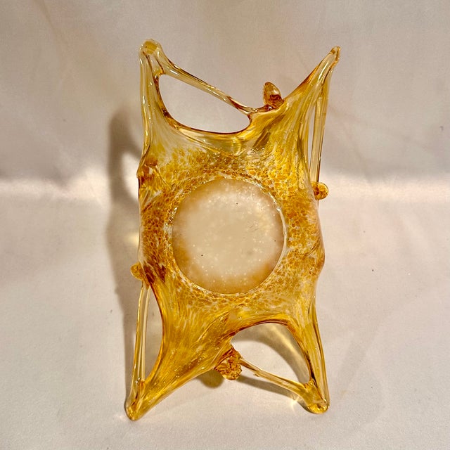 Glass Vintage Murano Amber With Gold Fleck Decorative Art Glass Basket Bowl For Sale - Image 7 of 7
