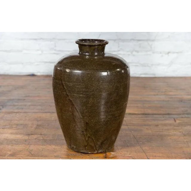 Antique Large Thai Monochrome Glazed Storage Jar with Tapering Lines For Sale - Image 12 of 13